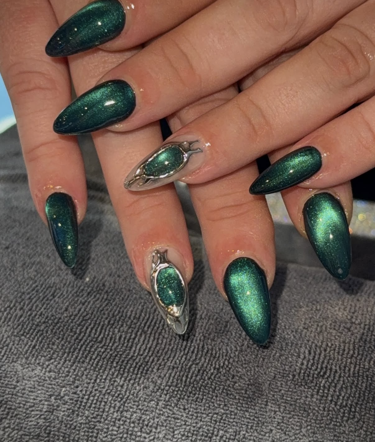 Glitter polish with rhinestones